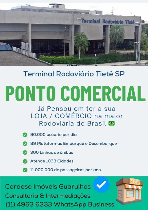 Ponto Comercial Terminal Rodoviário Tietê São Paulo Sua loja na maior Rodoviária Brasil