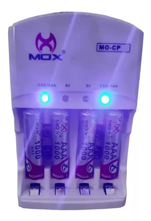 Carregador Com 4 Pilhas Aaa Palito Mo-Cp52 Mox Bateria 1000mah Loja Coimbra Computadores  - Foto 5