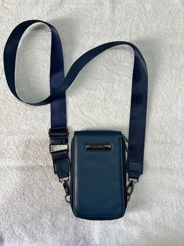 BOLSA CARTEIRA PORTA CELULAR AZUL DE COURO IMAGINARIUM