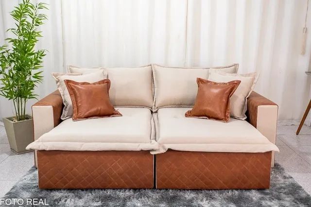 Sofá Retrátil Reclinável e Sofá Cama 2.20m Corino Linho Molas Bonnel rf65 - Foto 2