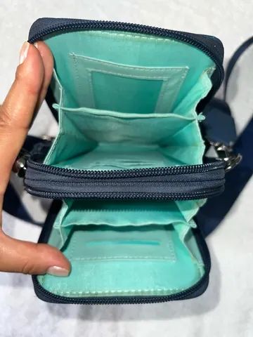 BOLSA CARTEIRA PORTA CELULAR AZUL DE COURO IMAGINARIUM - Foto 3