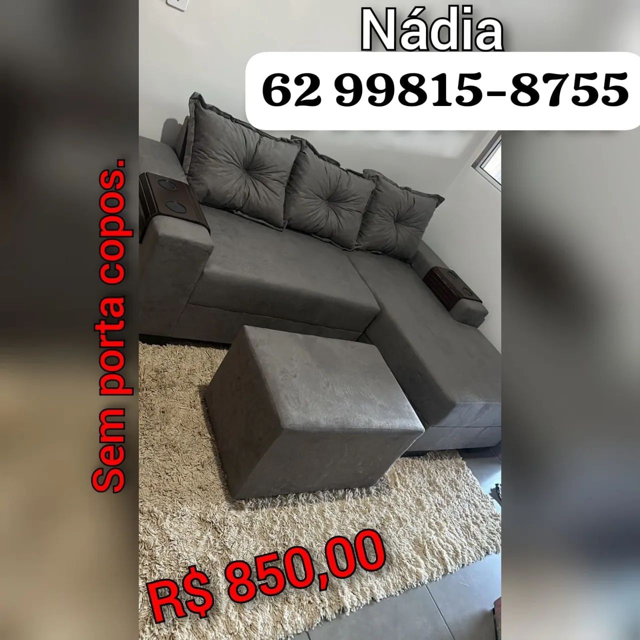 Sofá cinza com puff - cinza 