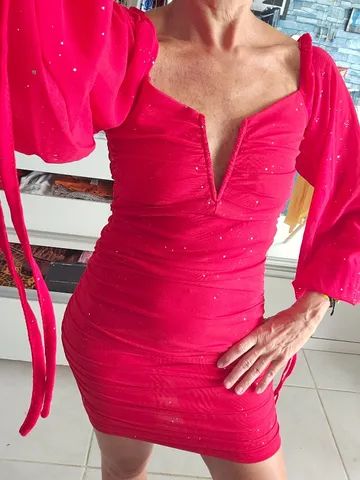 Vestido vermelho justo com brilhos Shein - Foto 3