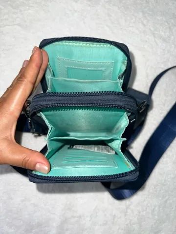 BOLSA CARTEIRA PORTA CELULAR AZUL DE COURO IMAGINARIUM - Foto 2