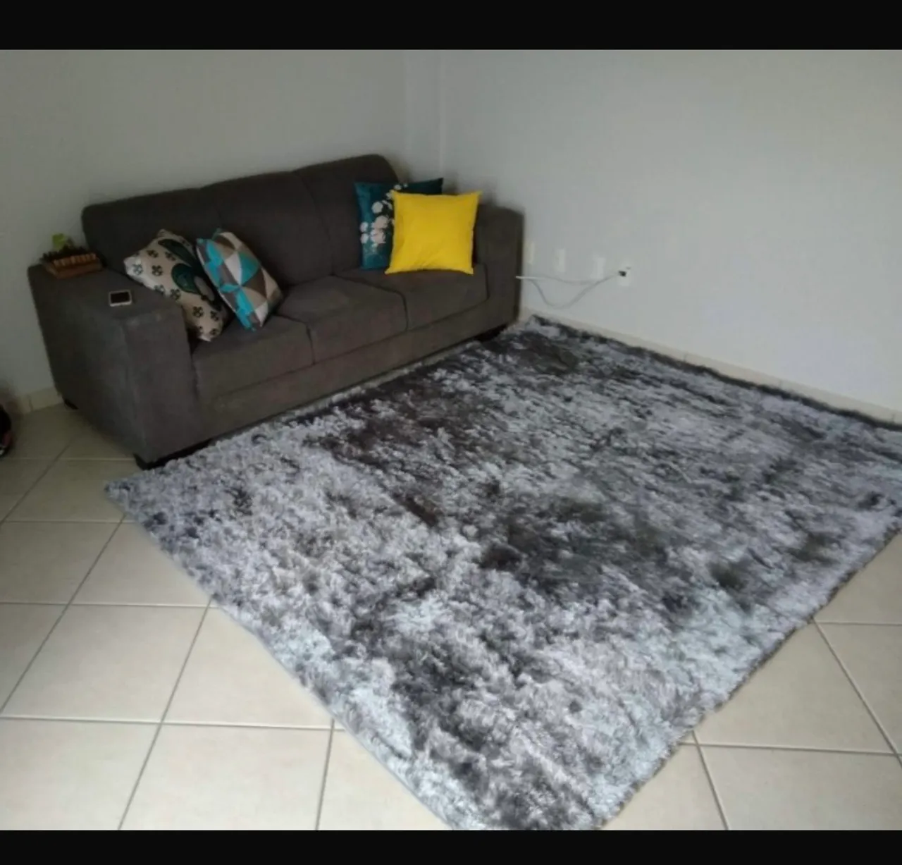 Tapete Shaggy Peludo Cinza para Sala