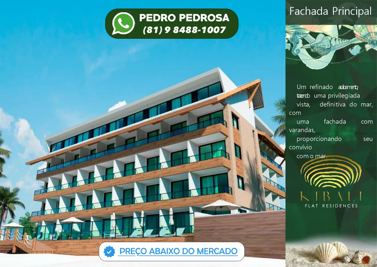 Apartamento flat em porto de galinhas com 30m²sendo 1 quarto com pé na areia, totalmente a