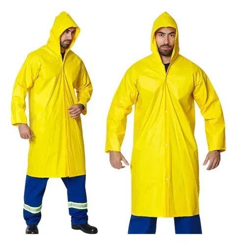 Capa De Chuva Amarela Impermeável Pvc Forrado Com Capuz - Foto 5
