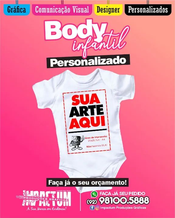 Body Infantil Sublimático Personalizado - R$ 35,00 