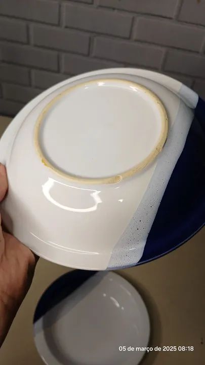 Jogo de 3 Pratos Branco com Azul - Foto 5