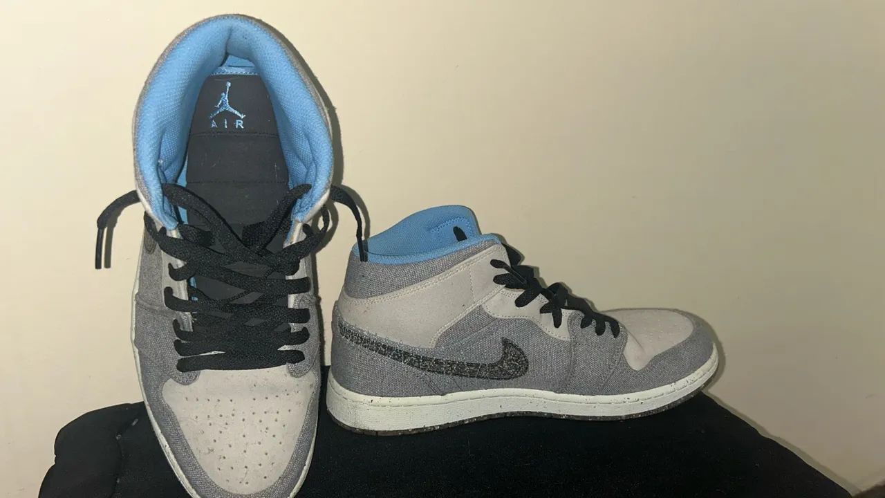 Air Jordan 1 Mid Cinza e Azul - Foto 4