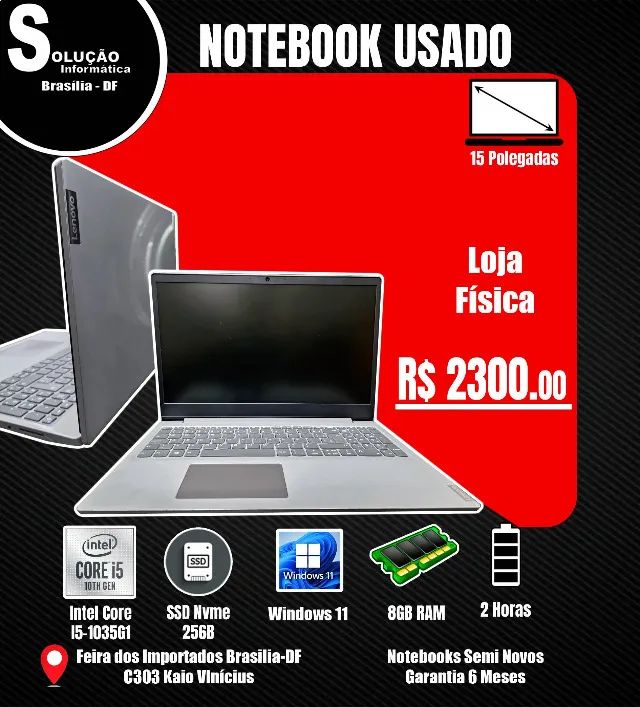 Notebook Lenovo Intel Core I5-1035G1 8GB RAM SSD 256GB Windows 11 15º Polegadas