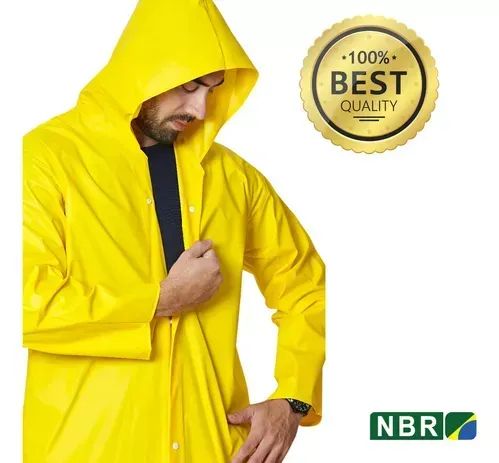Capa De Chuva Amarela Impermeável Pvc Forrado Com Capuz - Foto 2