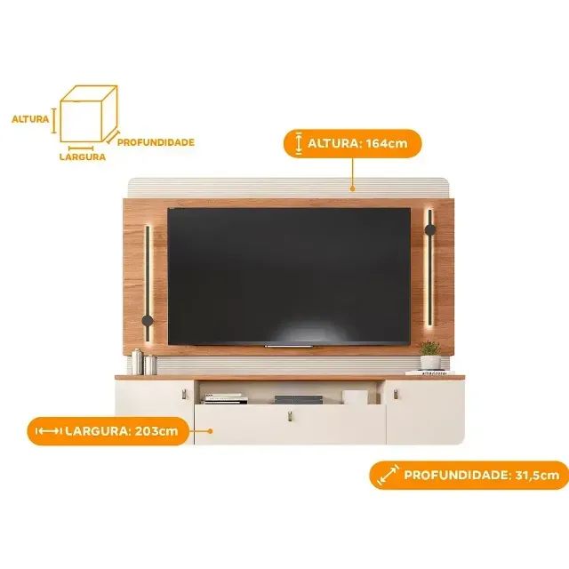 Painel Dali para Tv Até 75 Polegadas Ripado com Led 2 Portas 1 Gaveta Caemmun 203cm - Foto 2