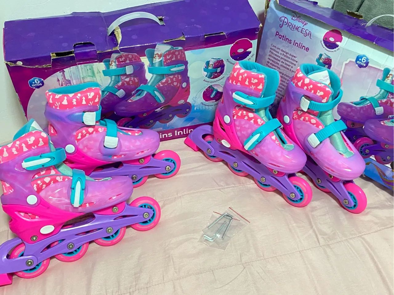 Patins Inline Infantil - Princesa - Rosa e Lilás - Foto 5
