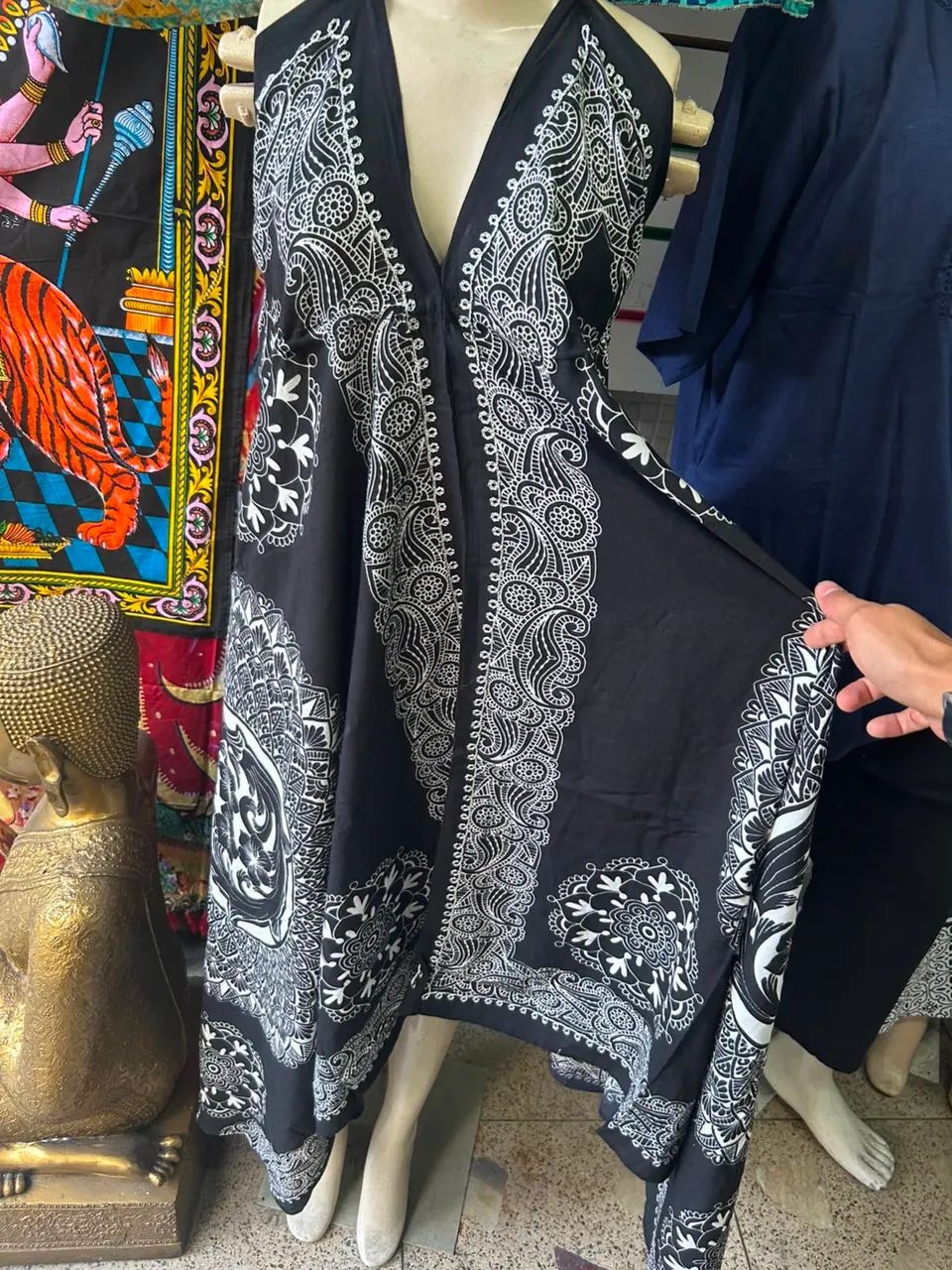 Vestido / Saída de Praia Indiano Preto - Ponta Lenço - Foto 3