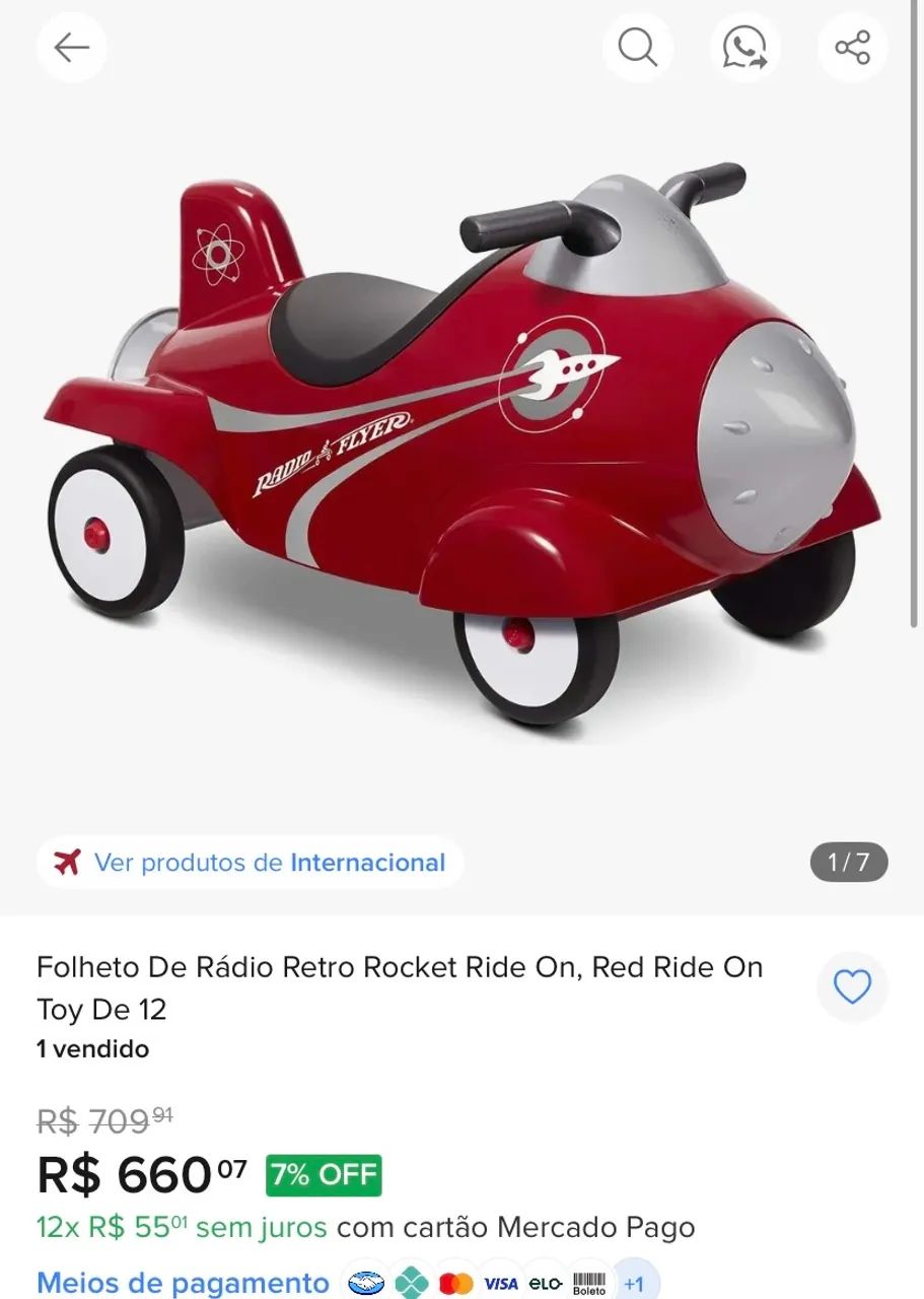 RADIOFLYＥＲ　ROCK&BOUNCEPONEY Radio Flyer Retro Rocket Ride-On Toy, carrinho de passeio infantil