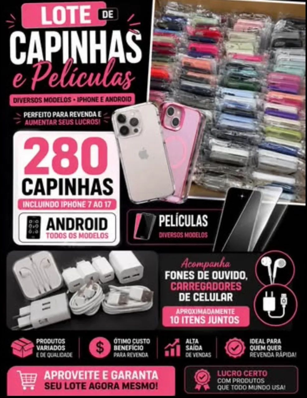 Lote de capinhas e películas celulares 
