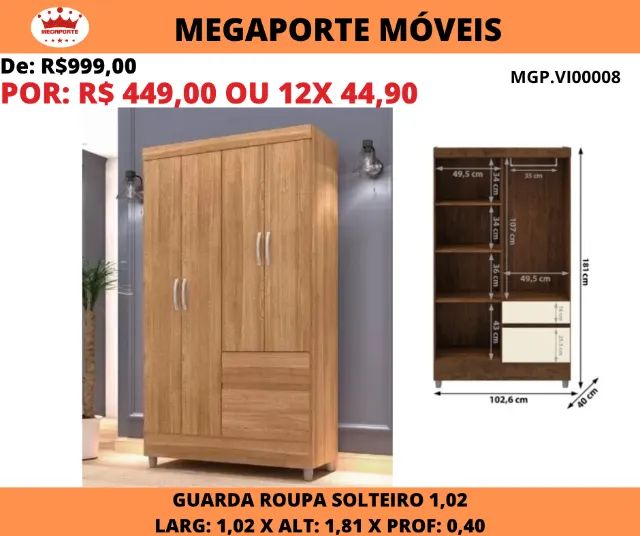 GUARDA ROUPA SOLTEIRO 4 PORTAS  - Foto 4