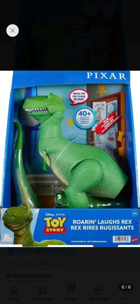 Rex Toy Story Mattel Disney Pixar com Voz e movimento da boca e braços 
