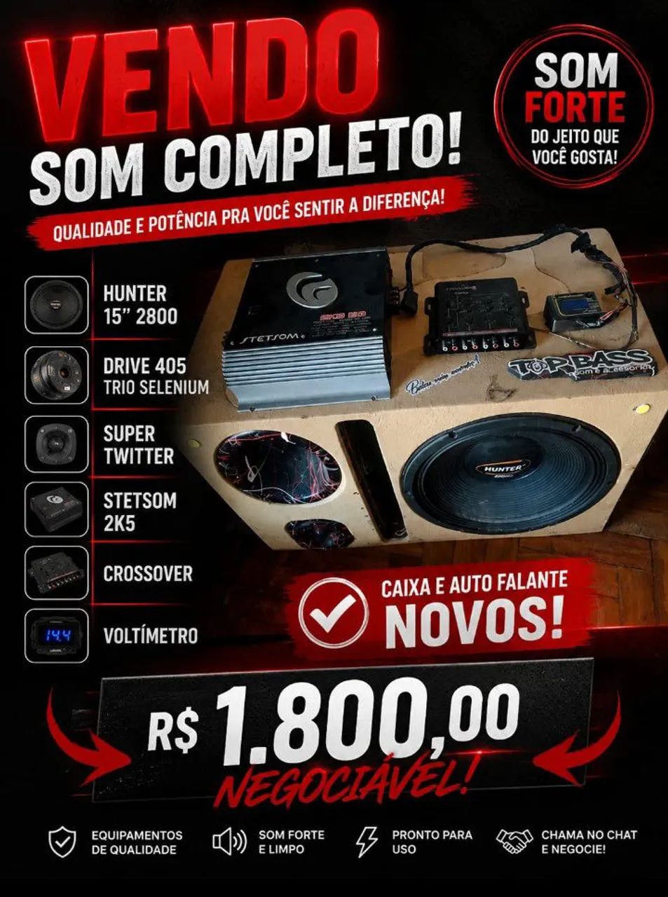 Caixa trio Som automotivo 