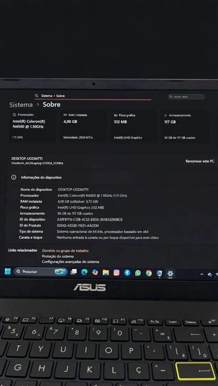 Notebook Asus Intel(R) Celeron(R) NÃO ACEITO OLX PAY PAGAMENTO VIA PIX NA RERIRADA  - Foto 3