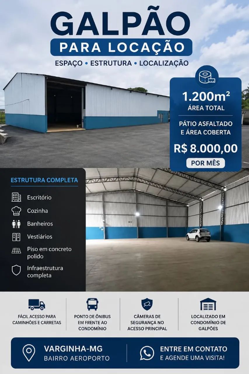 Galpão para locação em Varginha-MG 