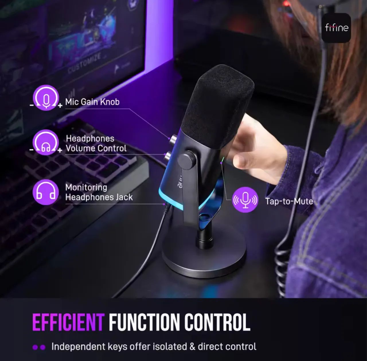 Microfone Gamer Fifine AmpliGame AM8, USB, RGB. @importech_084 - Foto 5