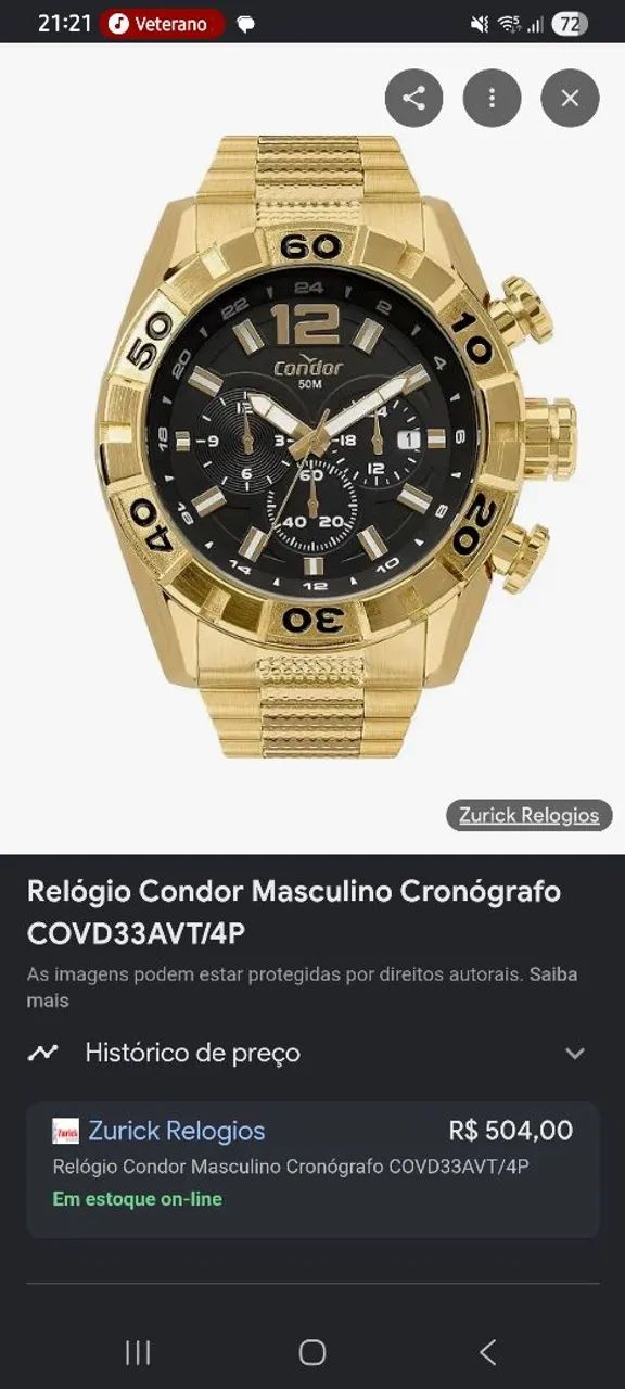 RELÓGIO CONDOR DOURADO ZERO