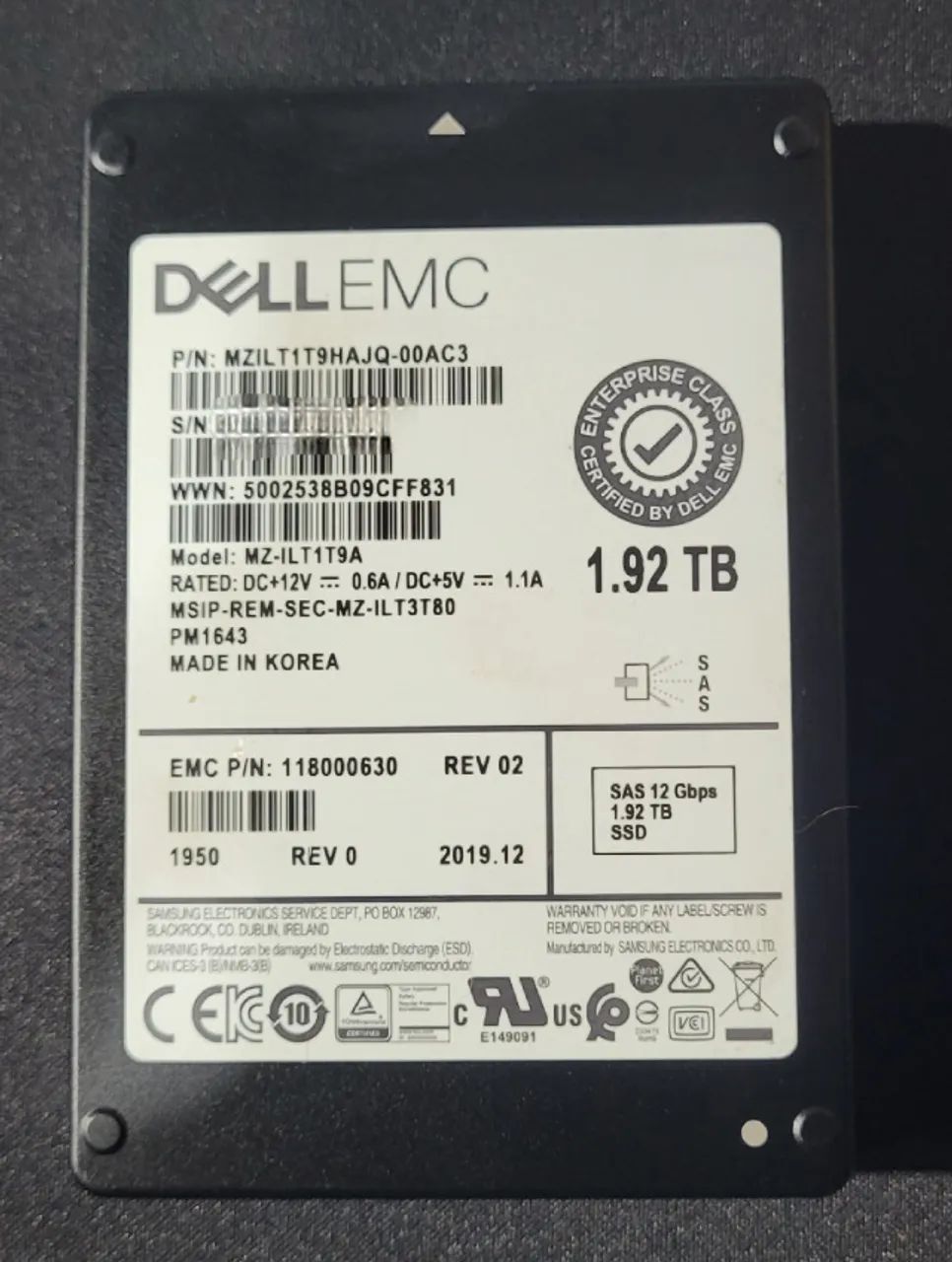 Ssd Dell Enterprise 1.92tb 2.5 Sas 12 Gbps 