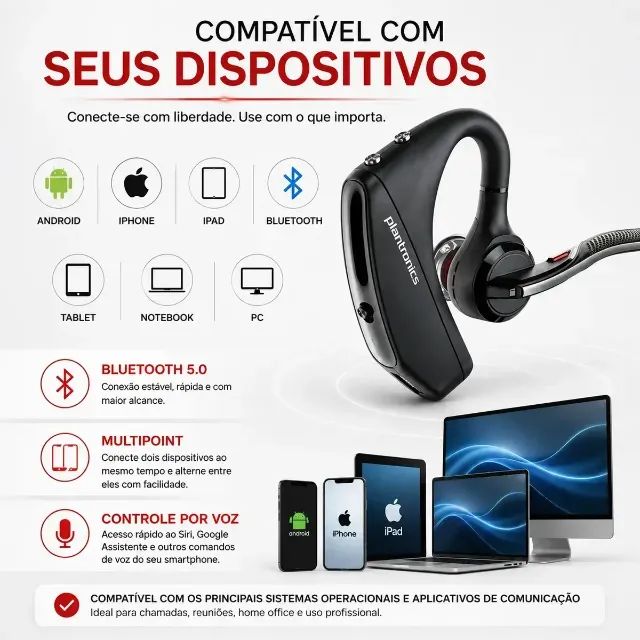 Headset Plantronics Voyager 5200-uc Bluetooth preto - Foto 4