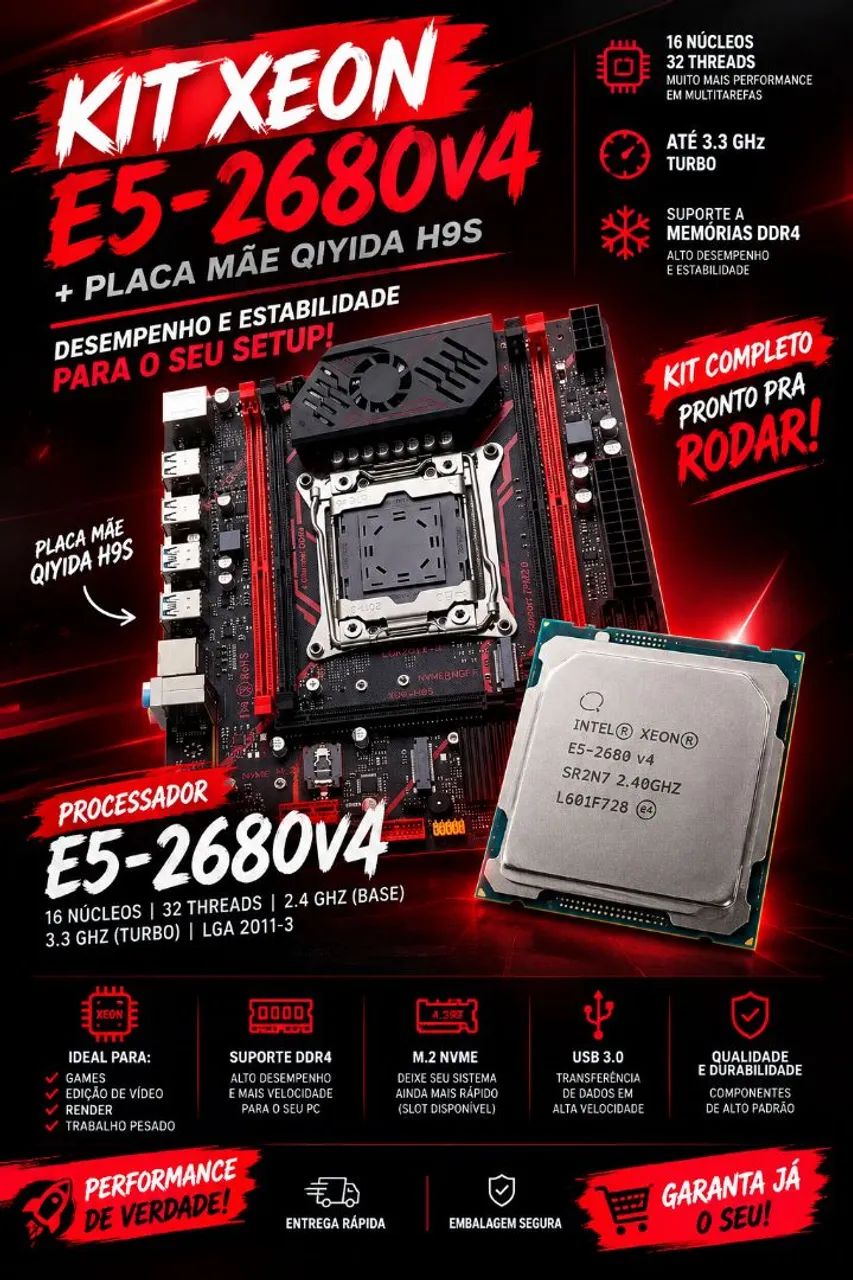 Placa mãe x99 H9S + xeon E5 2680v4 14/28 3.3ghz - Peças de