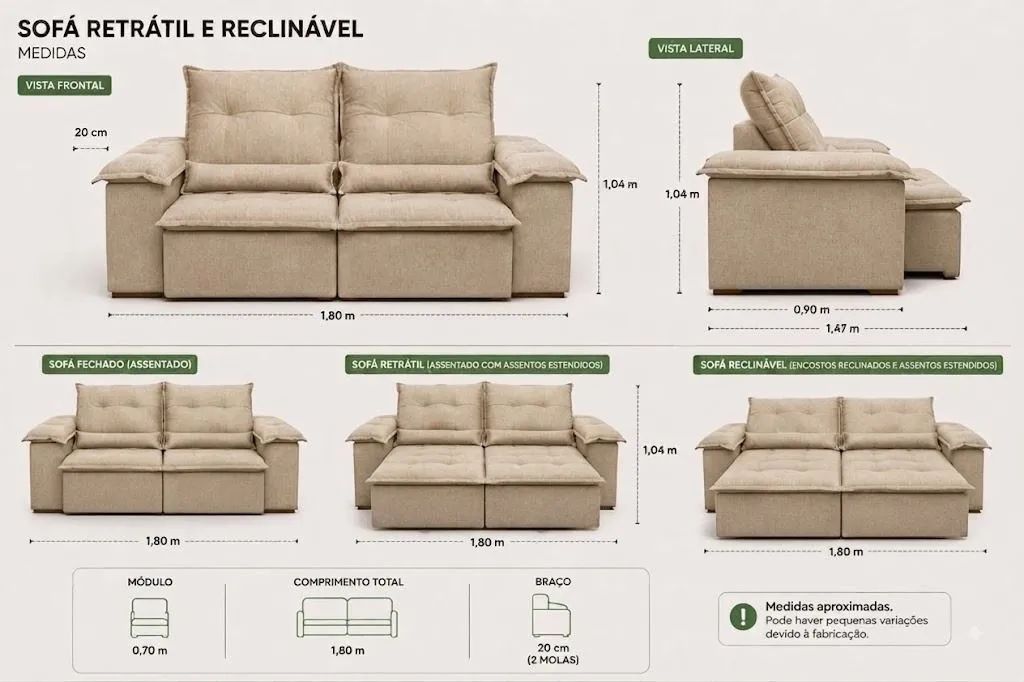 Sofá retratil e reclinável Petrus promoção tecido linho  - Foto 5