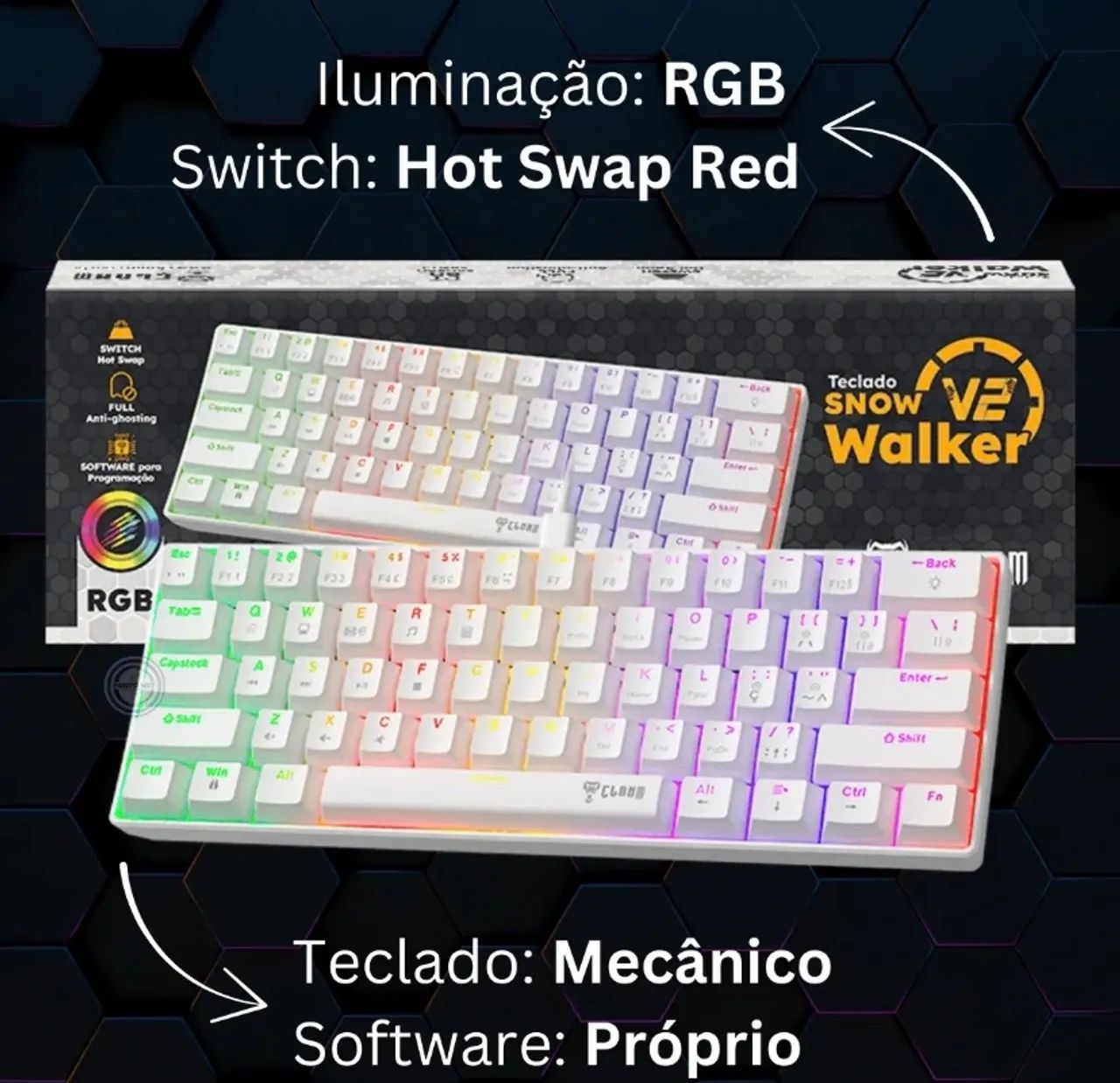 Teclado Snow Walker V2 - 60% - Switch Red - Software Personalizado 