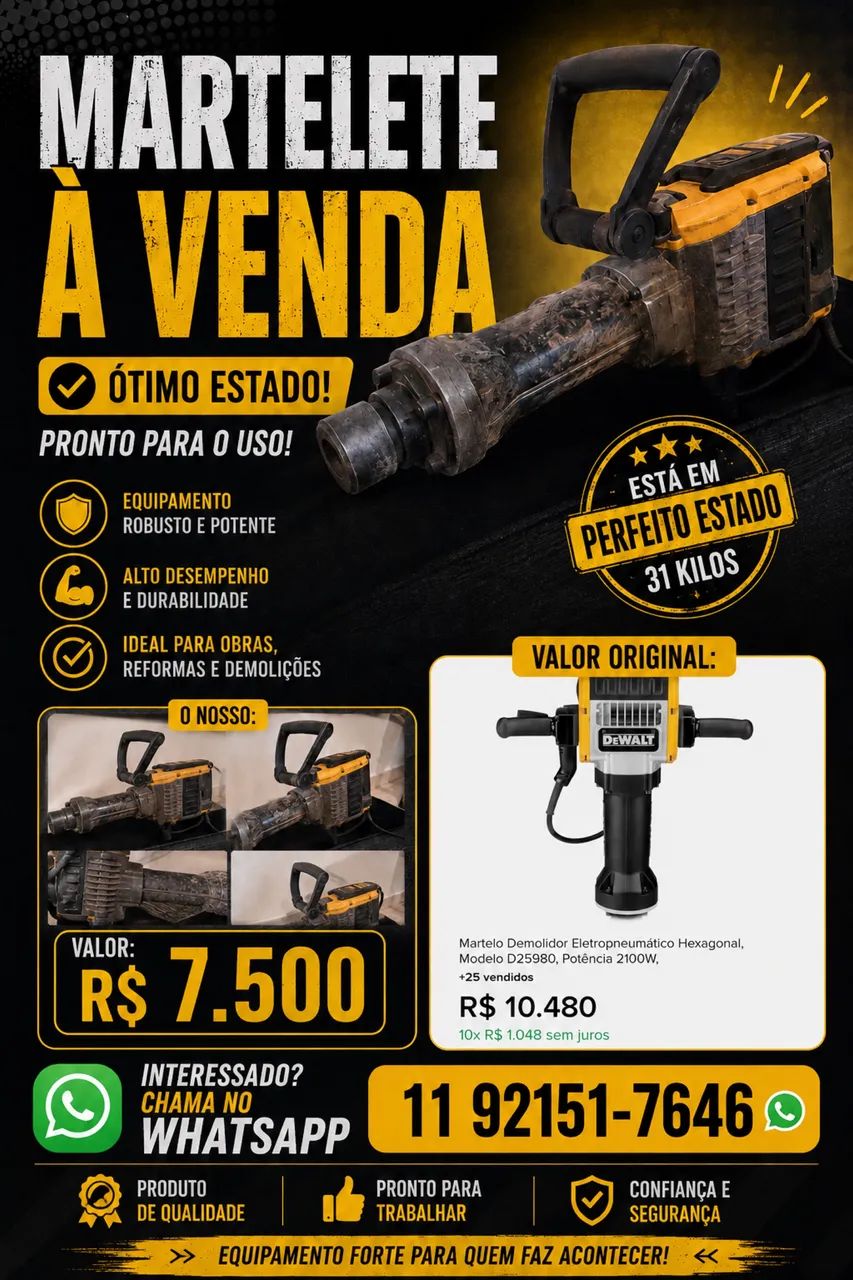 Martelete demolidor eletropneumático hexagonal 