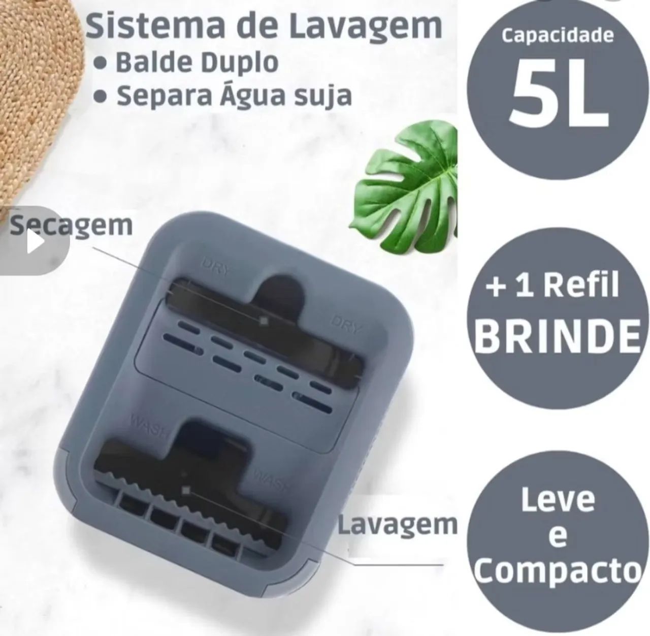 Rodo Mop Flat com 2 refis esfregão com balde - Foto 2