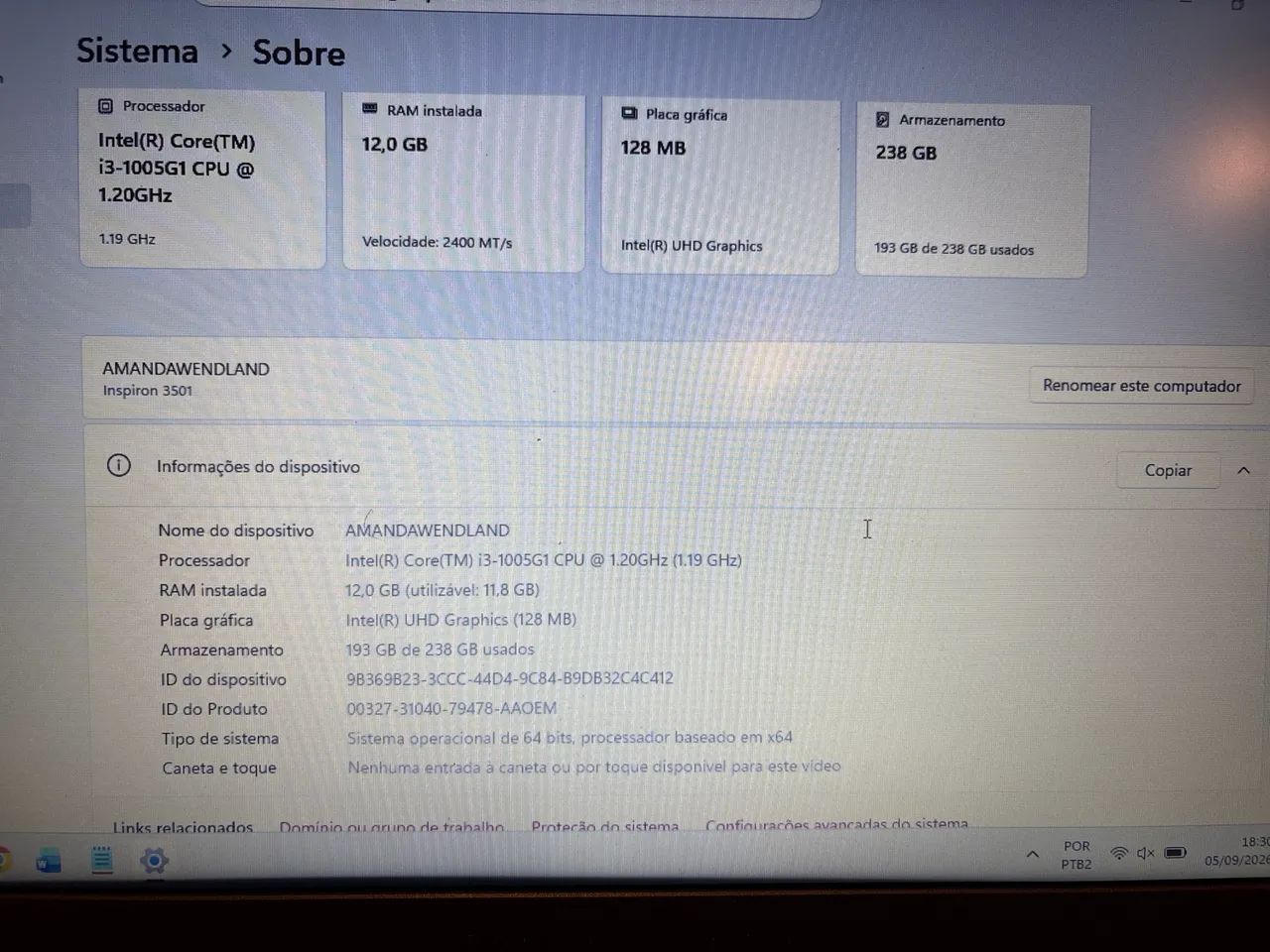 Notebook Dell Inspiron 3501 i3 10ª Geração | 12GB RAM | SSD 256GB - Foto 3