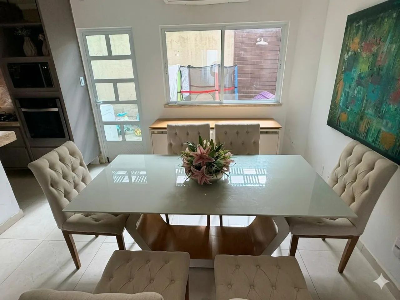 Conjunto de mesa de jantar elegante com 6 cadeiras estofadas  - Foto 5