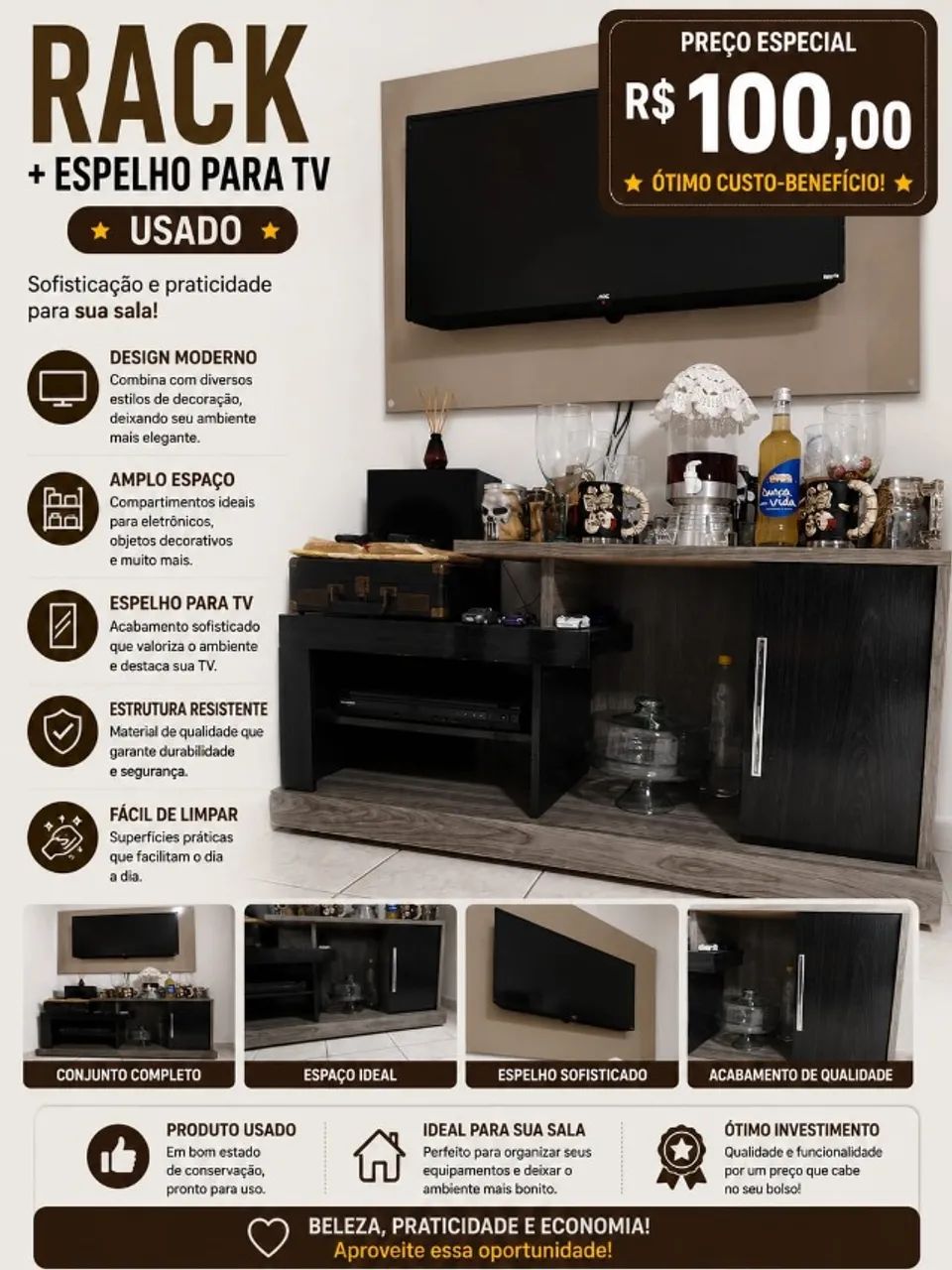 rack + espelho para tv