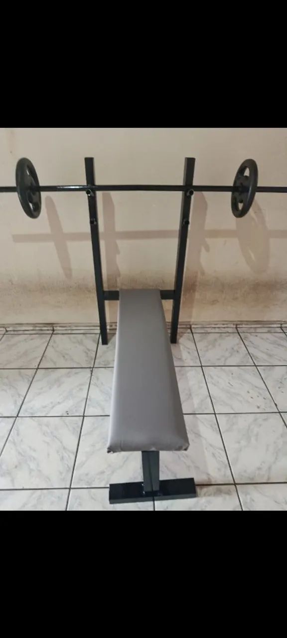 Banco supino reto com barra e anilhas 5/5 kg