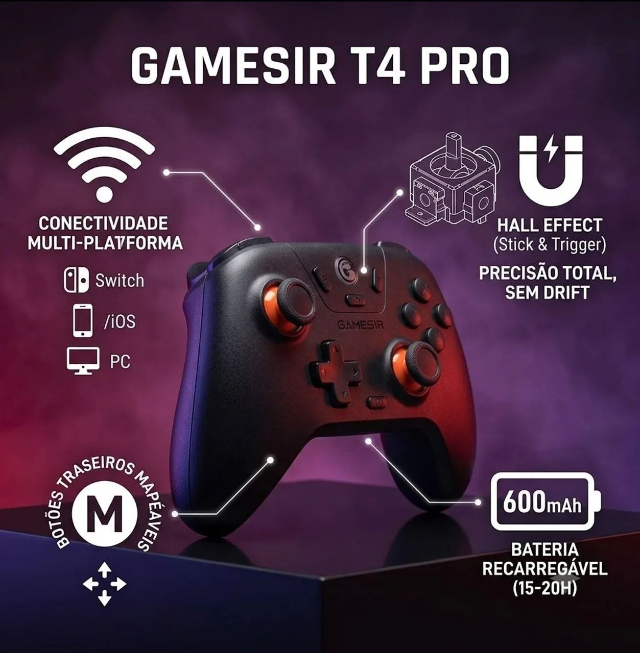 Controle sem fio Gamesir T4 pro