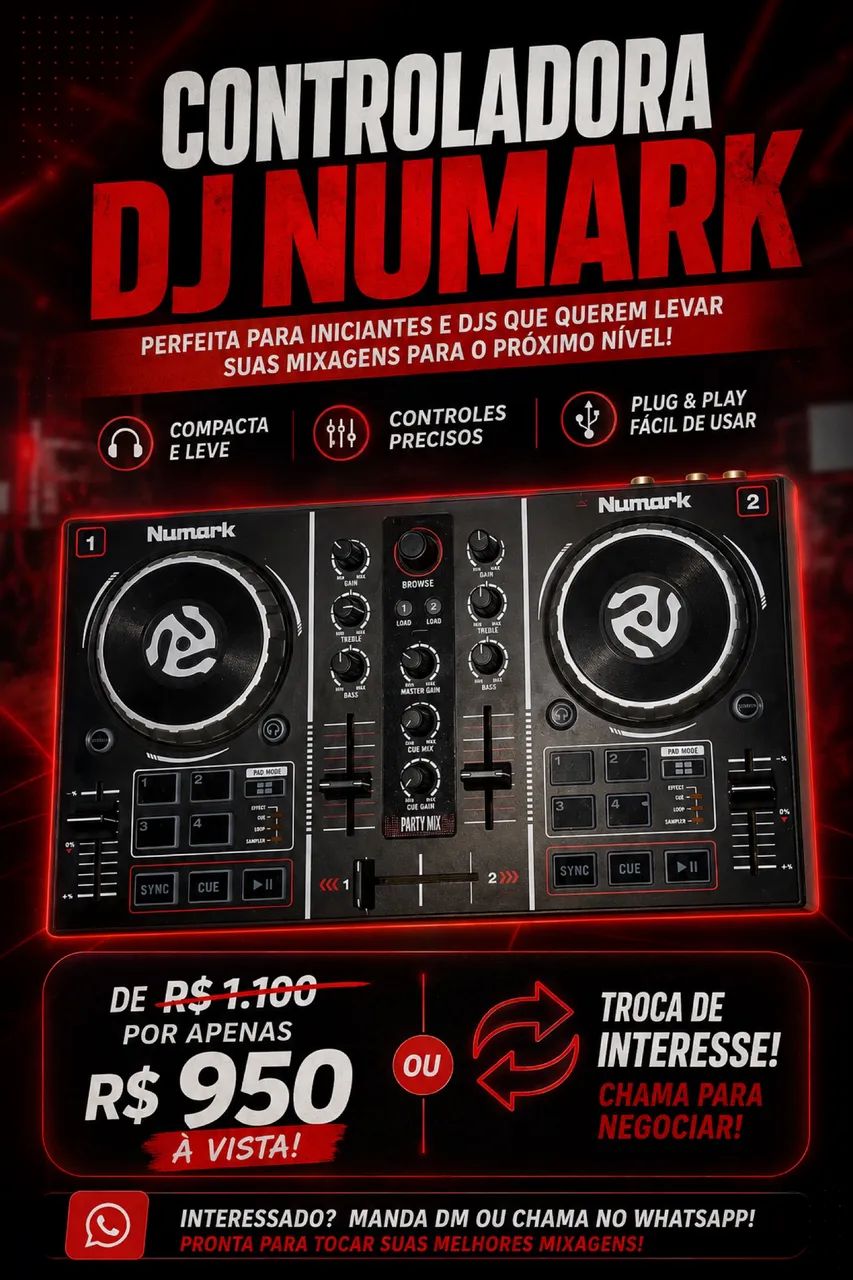 Controladora DJ Numark Party Mix com LED