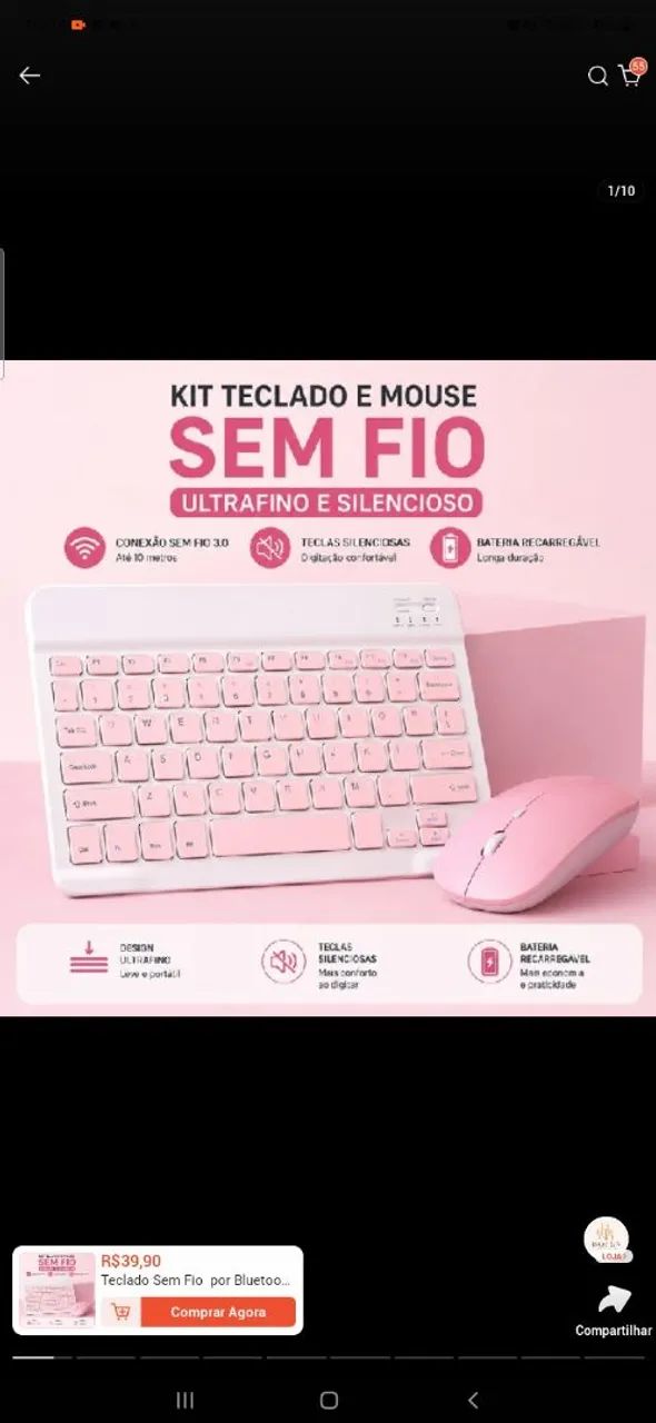 Kit teclado e mouse sem fio Bluetooth rosa
