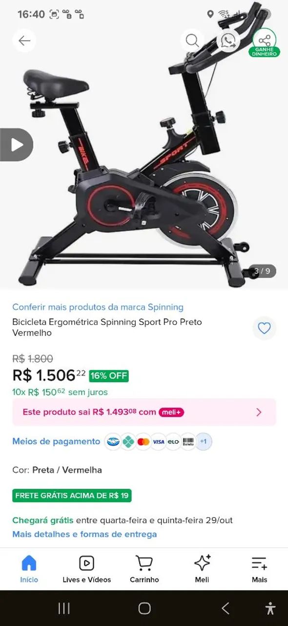 Bicicleta ergometrica Sporting 