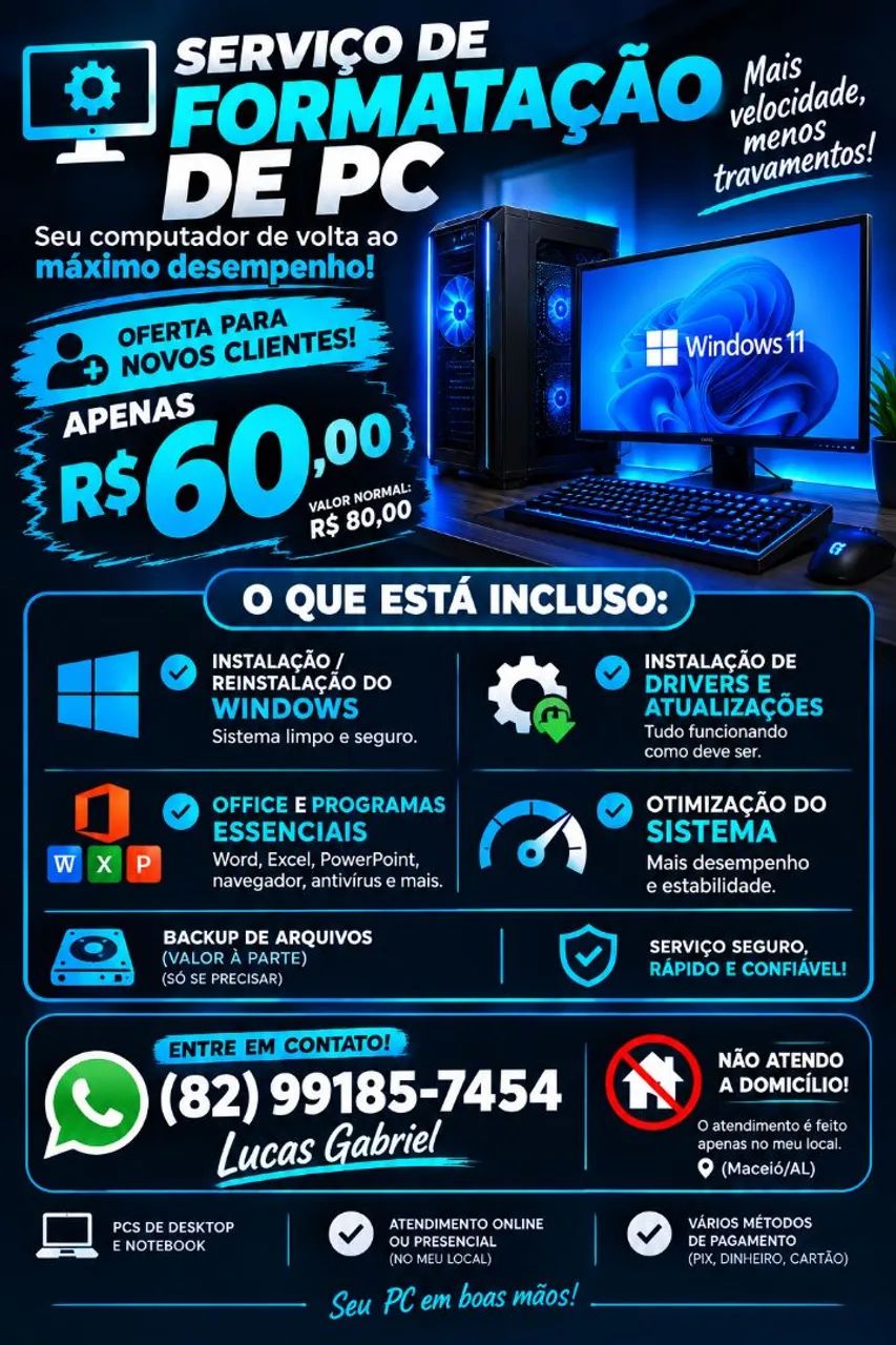 Formatação de PC R$60 | Windows + Drivers + Otimização