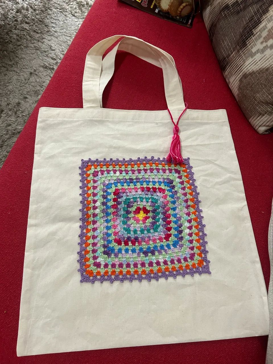 Sacola eco bag com aplicação em crochê  - Foto 4