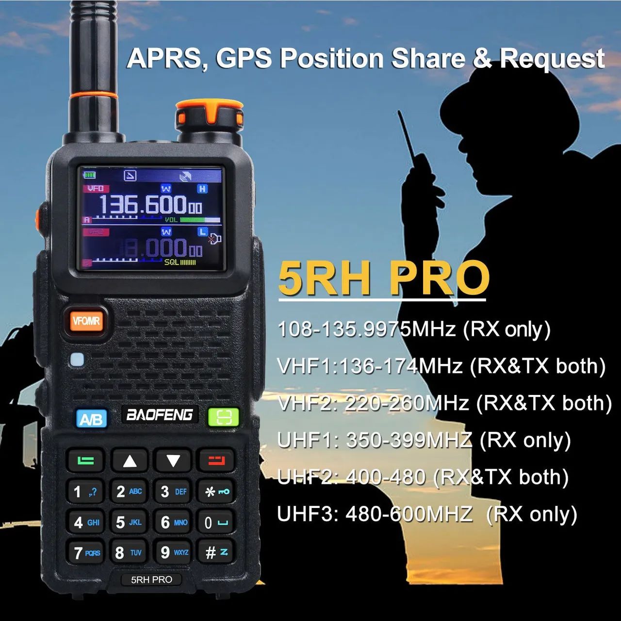 Lançamento Rádio Comunicador HT Baofeng UV5RH PRO GPS Triband Aviação VHF UHF analógico  - Foto 5