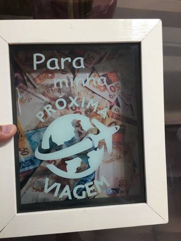 Quadro Cofre Porta Dinheiro Rústico Nossa Próxima Viagem - Foto 2