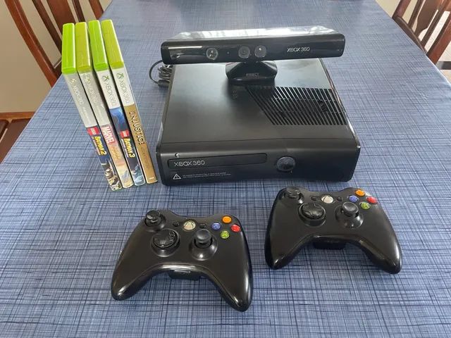Xbox 360 Slim Bloqueado+kinect+2 Controles+31 Jogos Originais Em Hd -  Desconto no Preço