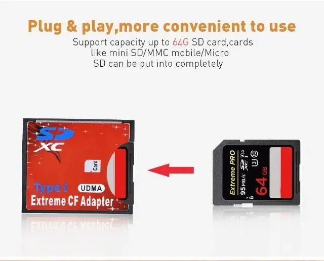 Adaptador Compact Flash Cf Para Sd Tipo 1 Cameras Cf - Foto 3