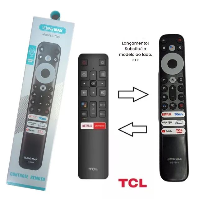 Controle remoto compatível com TV Smart TCL com comando de voz